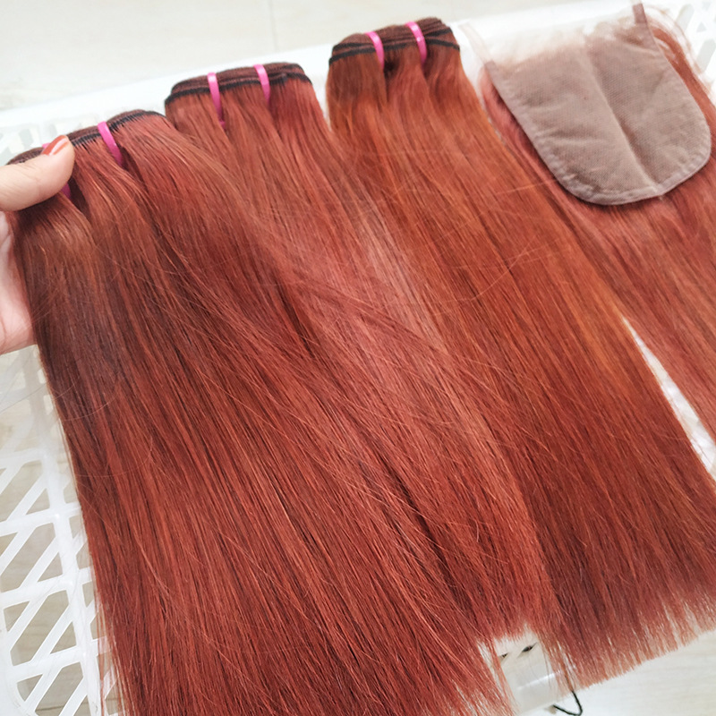 12A 350# A pair of straight hair real hair curtain 4x 4 lace hair block bone straight hair
