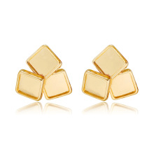 S925银三个方形耳环创意DIY螺钿手工制作耳坠时尚女耳钉胎底配饰