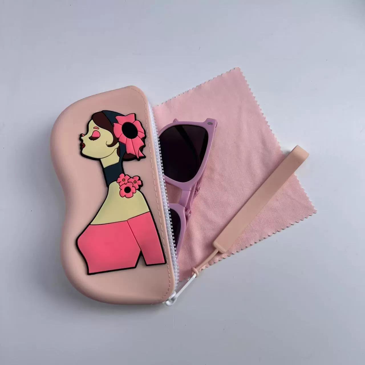 Cartoon cute handheld silicone glasses, protective sunglasses, storage system