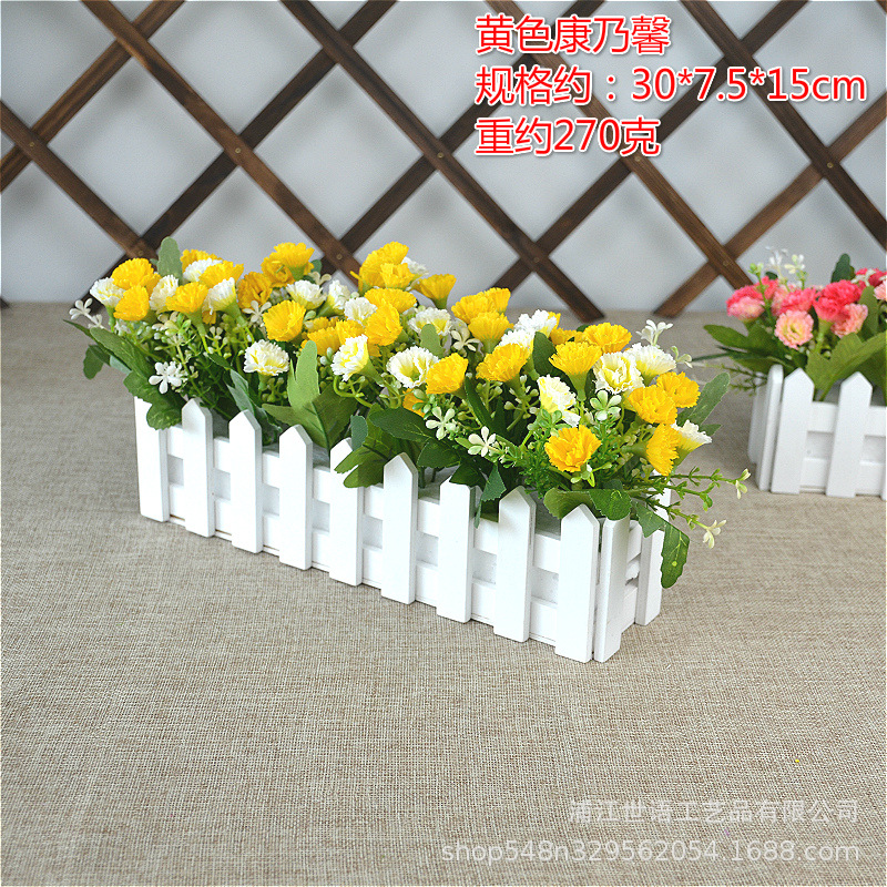 Casa sala de estar flor decorativa planta artificial traje de decoración de flores valla de madera decoración de flores artificiales olla pequeña ventana belleza