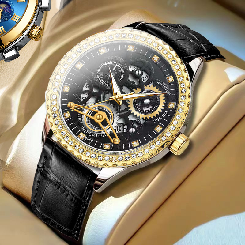 Fei lang watch non-automatic mechanical leather waterproof hollow calendar business sports foreign trade in stock wholesale