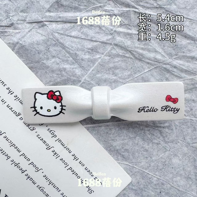 ファッショナブルな真珠光沢のある白いプリント猫水滴ヘアピン韓国スタイルのハイエンド前髪サイドクリップ女の子カモノハシクリップヘアアクセサリー|undefined