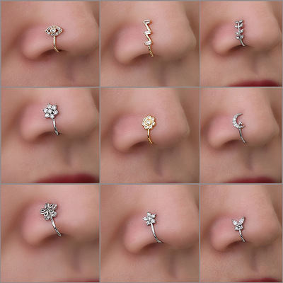Europe and America perforation puncture Jewelry personality originality Flower Moon Bihuan Nose clip Ornament