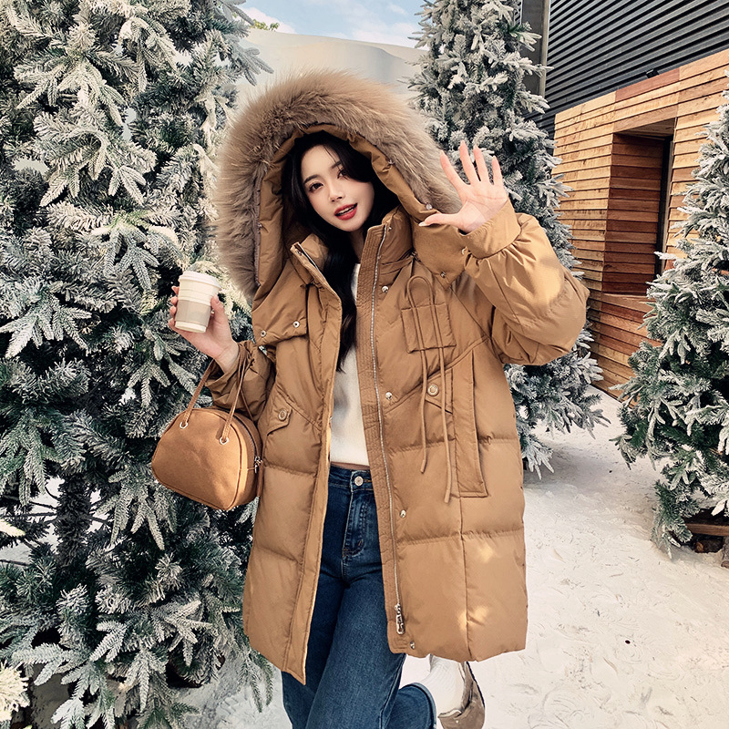 2025 New Loose Mid-Length Detachable Hooded Plus-Size down Jacket with Fur Collar 100kg