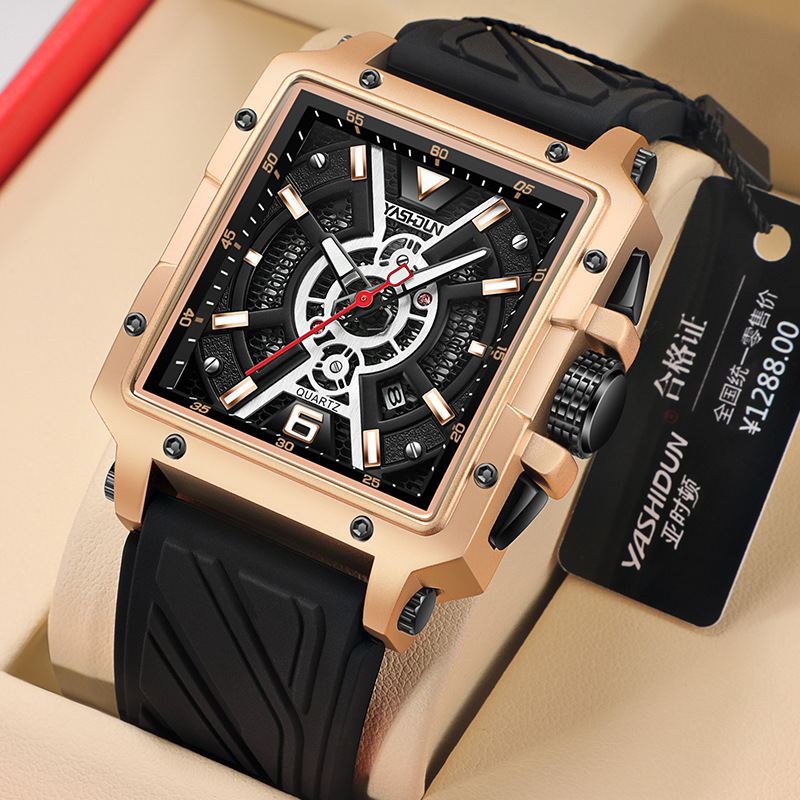 New Fashion Men's Watch Personality Square Large Dial Watch Sports Street Tide Cool Men's Watch Foreign Trade Hot Selling