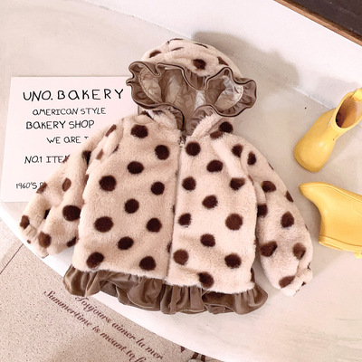 Dot Cap Cotton clip girl coat 2022 winter new pattern Korean Edition lovely Nubao Cotton One piece On behalf of