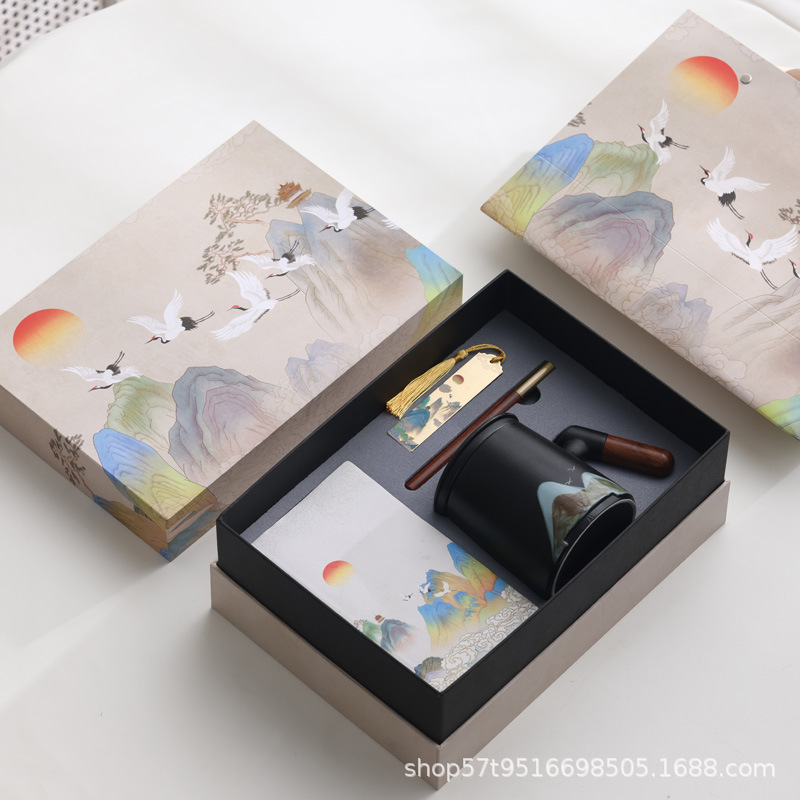 Taza de cerámica Jiangshan set de regalo de taza de marca de filtro de taza de agua de negocios de talla LOGO publicidad al por mayor