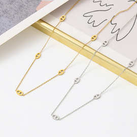 欧美跨境简约气质猪鼻子项链时尚钛钢镀金保色锁骨颈链女手链套装
