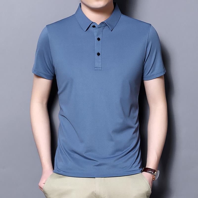 Tienda online Venta caliente de alta elasticidad sin costuras hielo seda Polo camisa de verano de los hombres no planchar de secado rápido de manga corta Camiseta de los hombres Nuevo