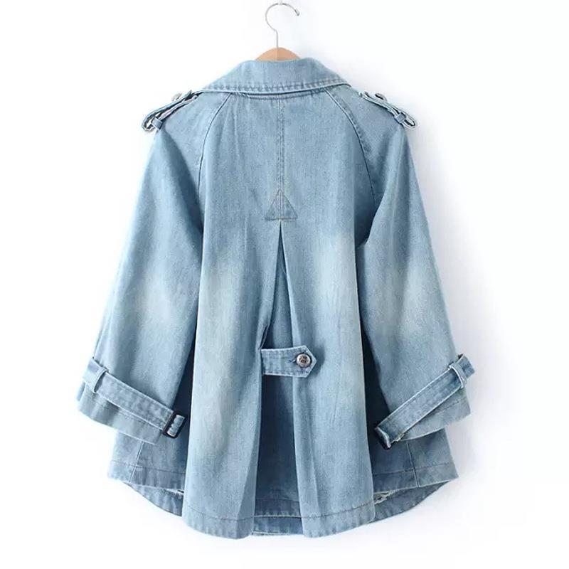 Spring and Autumn New Korean style double breasted loose Denim cape coat plus size suit collar women's trench coat A- line top