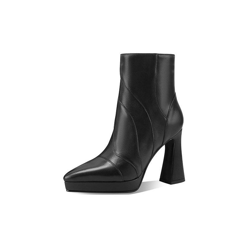 Giày cao gót nữ mũi nhọn đế xuồng platform da thật gót siêu cao 12 cm — nhung đen