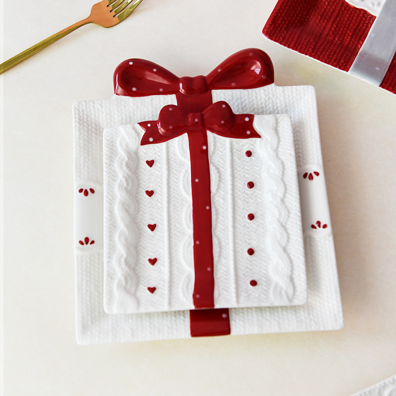 Exquisito regalo plato bowknot caramelo placa cuadrada placa de la torta Placa de té de la tarde Placa de postre Fiesta de la boda multi-función placa