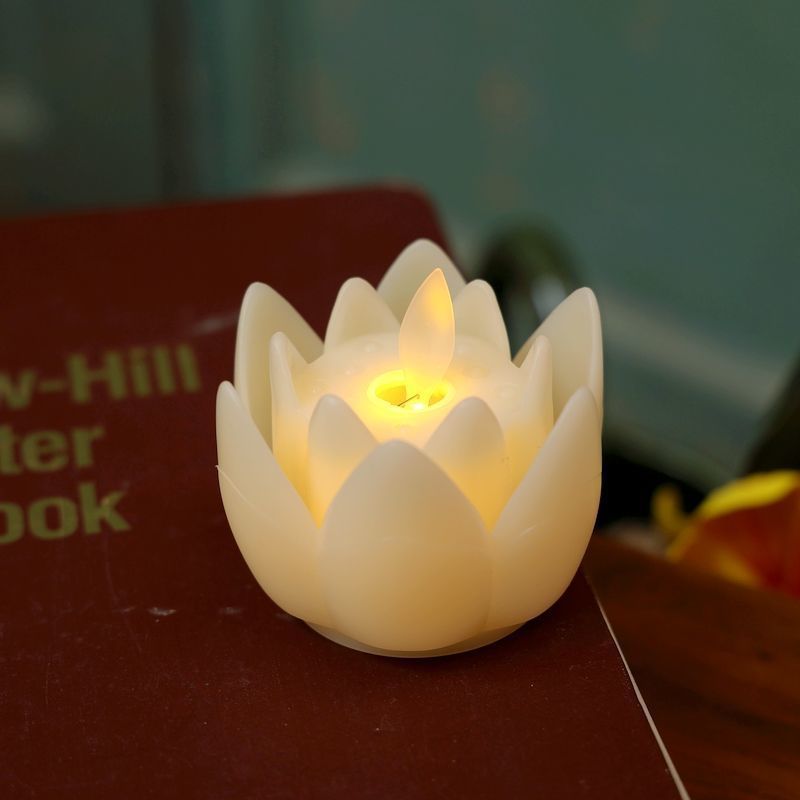 模擬LED電子キャンドルライト、炎が揺れる仏前、無煙のパフォーマンスイベント、祭りと祝福の蓮のランプ|undefined