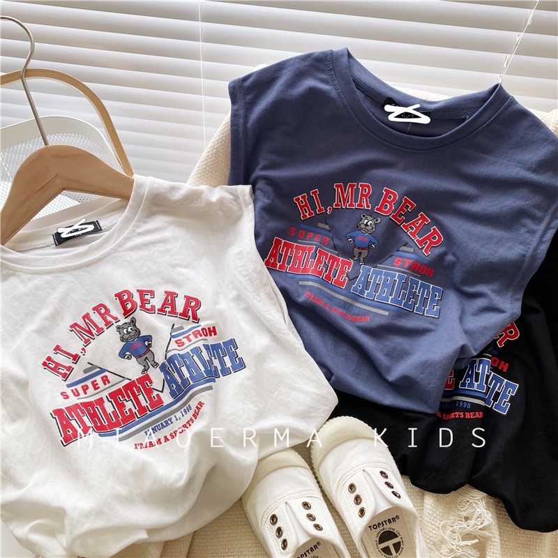 Camiseta sin mangas de algodón puro para niños, diseño de dibujos animados, estilo nuevo de verano 2025, para niños pequeños y medianos, chaleco para niños y niñas
