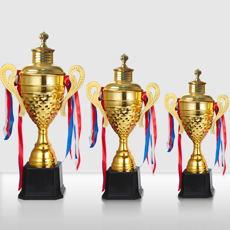 Juegos deportivos trofeos de metal tazas de tapa de orejas dobles tazas escolares baloncesto fútbol competiciones premios trofeos de alta gama