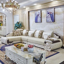 欧式布艺沙发简欧贵妃皮布客厅大扶手带木头豪华实木组合沙发