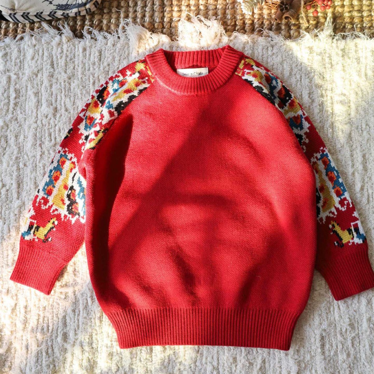 Children's Woolen Sweater Base Layer in Stock, Unisex New Year Clothes, Festive Embroidered Red Sweater with Chinese Style