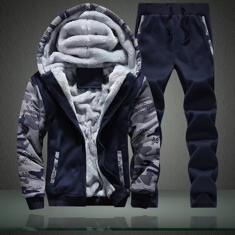 Transfronterizos de tamaño europeo un juego de camisa de terciopelo para hombres otoño y invierno grueso chaqueta con capuchón marca inchao juego deportivo cálido