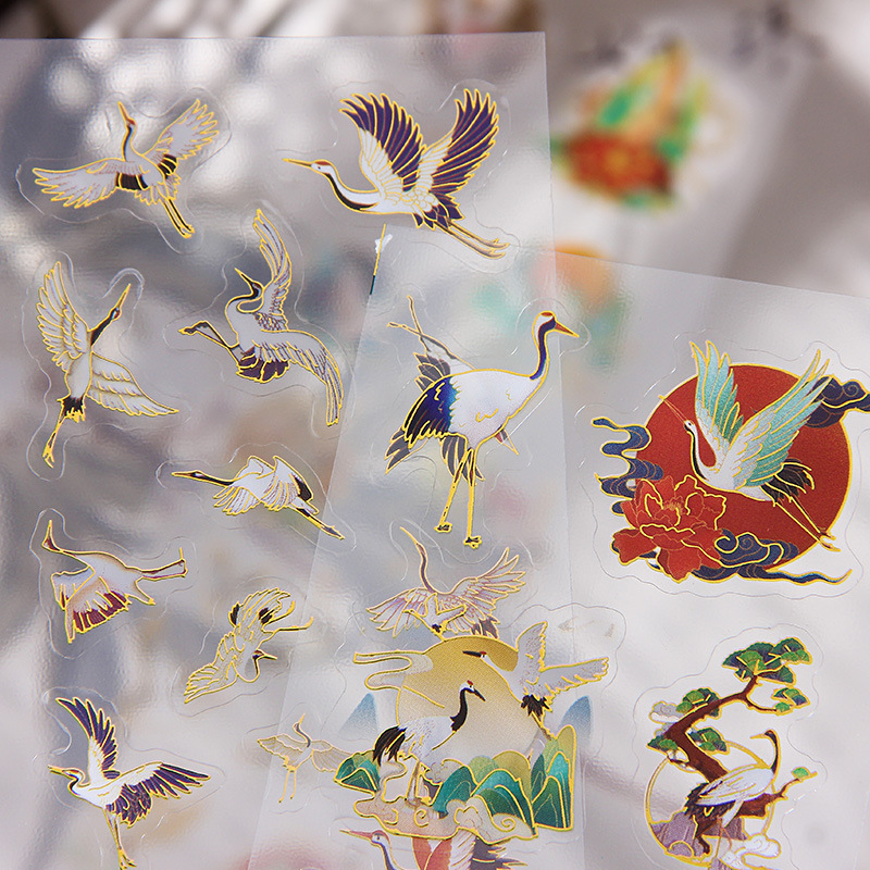 Antiguo estilo transparente estampado pegatinas impermeables pet diy pegatinas de diario de contabilidad pegatinas de pintura de paisaje de estilo chino