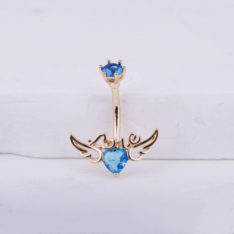 Angel Wings LOVE Letters Belly Button Ring Gold with White CZ Cubic Zirconia Navel Piercing Jewelry Wholesale detail image 16