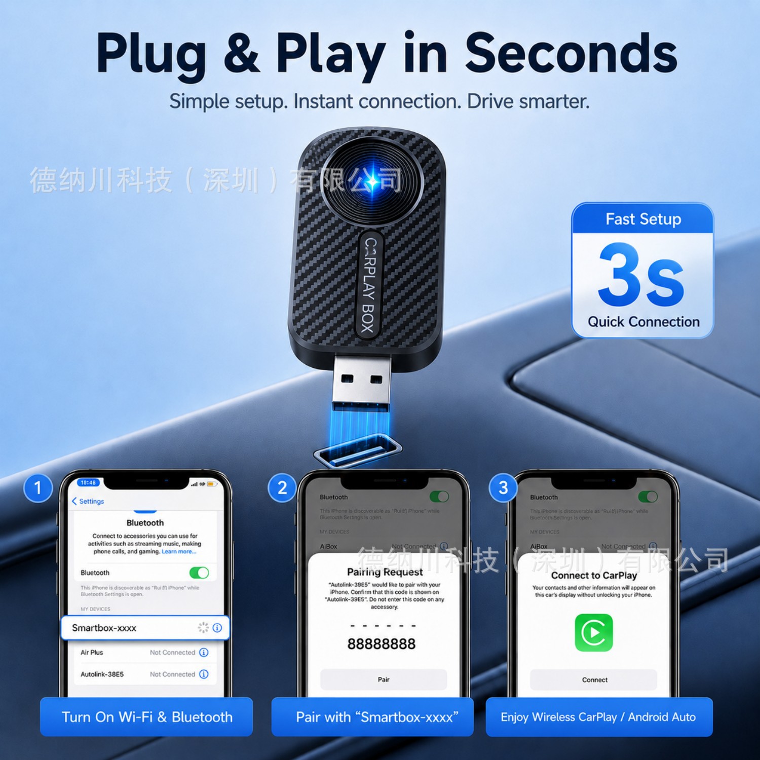 2-in-1 Wired to Wireless Carplay Apple Carplay Box Module Android Auto Car Connectivity Box