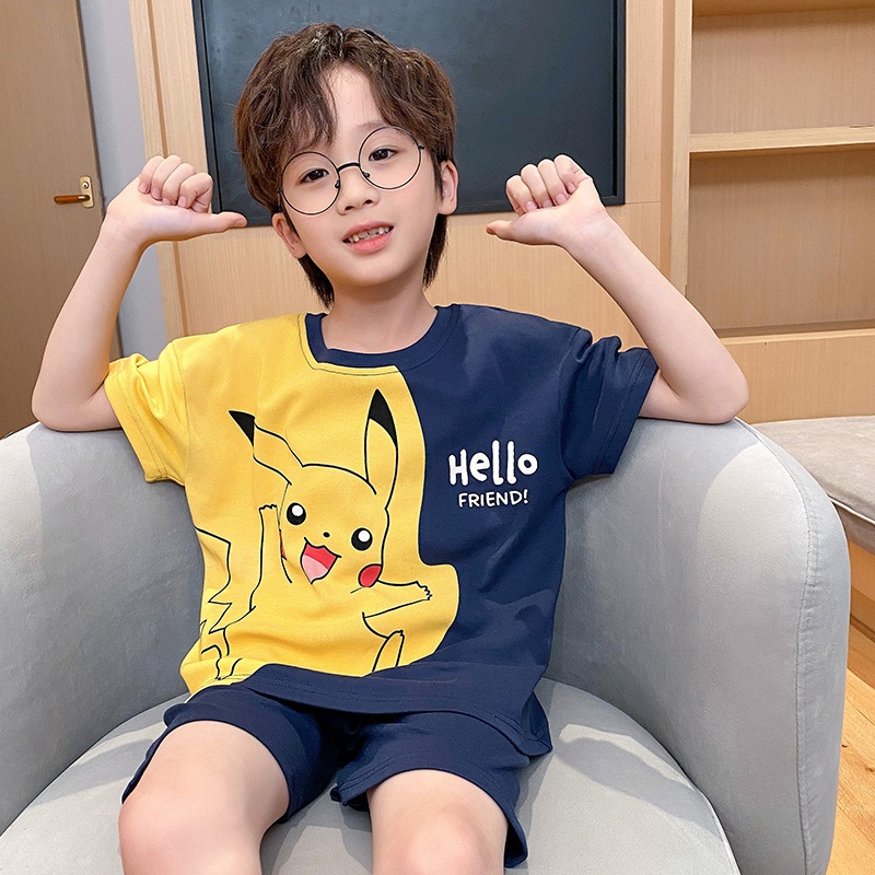 Summer Children's Pajamas Short-Sleeved Shorts Set Two-Piece Loose Thin Cartoon Xiaoxin Boys Home Clothes Summer