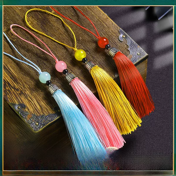 Silver Tassel Small Pendant Bookmark Sachet Hanfu Tassel Fan Pendant Gift Box Phone Charm Sachet Beaded Tassel