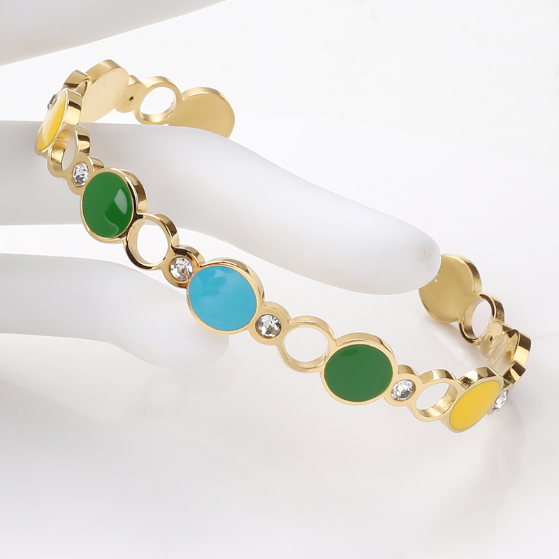 Fashion C Shape Stainless Steel Plating Rhinestones Bangle 1 Piece