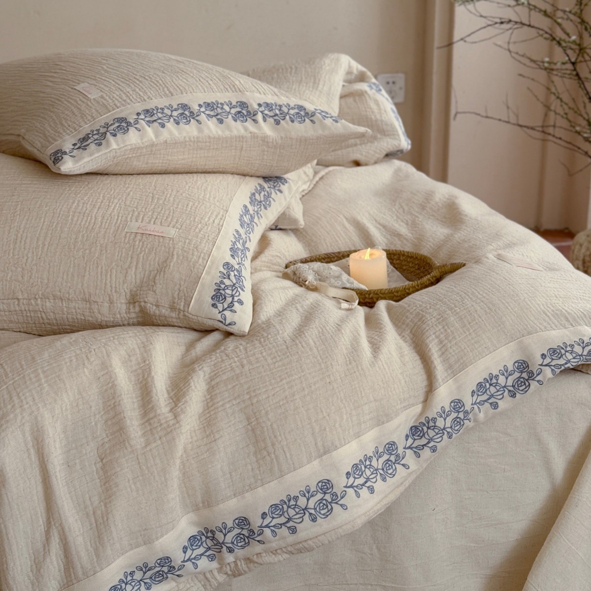 Completo letto foresta minimalista retrò in cotone e lino_voghion.com