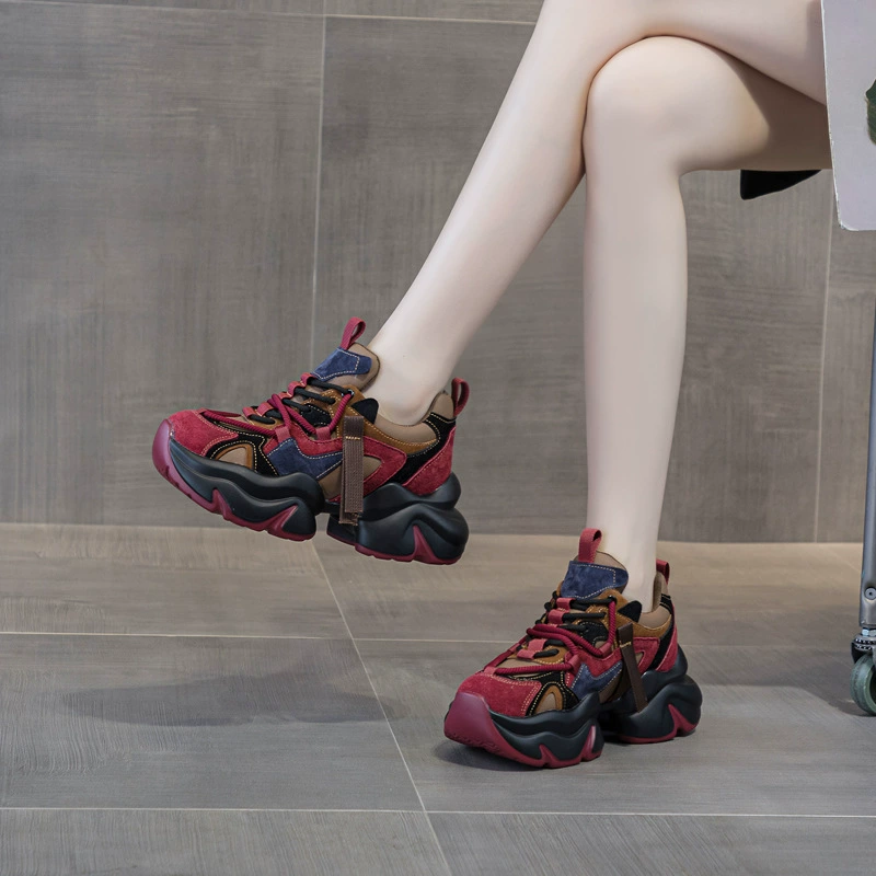 Fleece-lined Winter Platform Sneakers, Genuine Leather, Chunky Sport Style