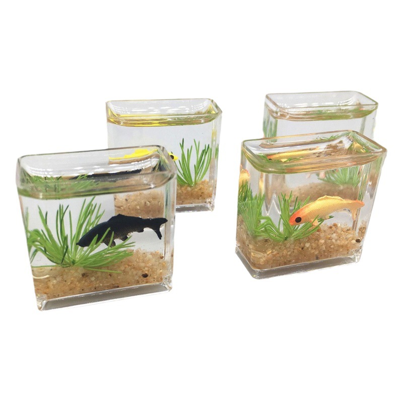 Dollhouse1:12 simulación miniatura mini vidrio koi cilindro cuadrado pecera Dollhouse accesorios hogar modelo