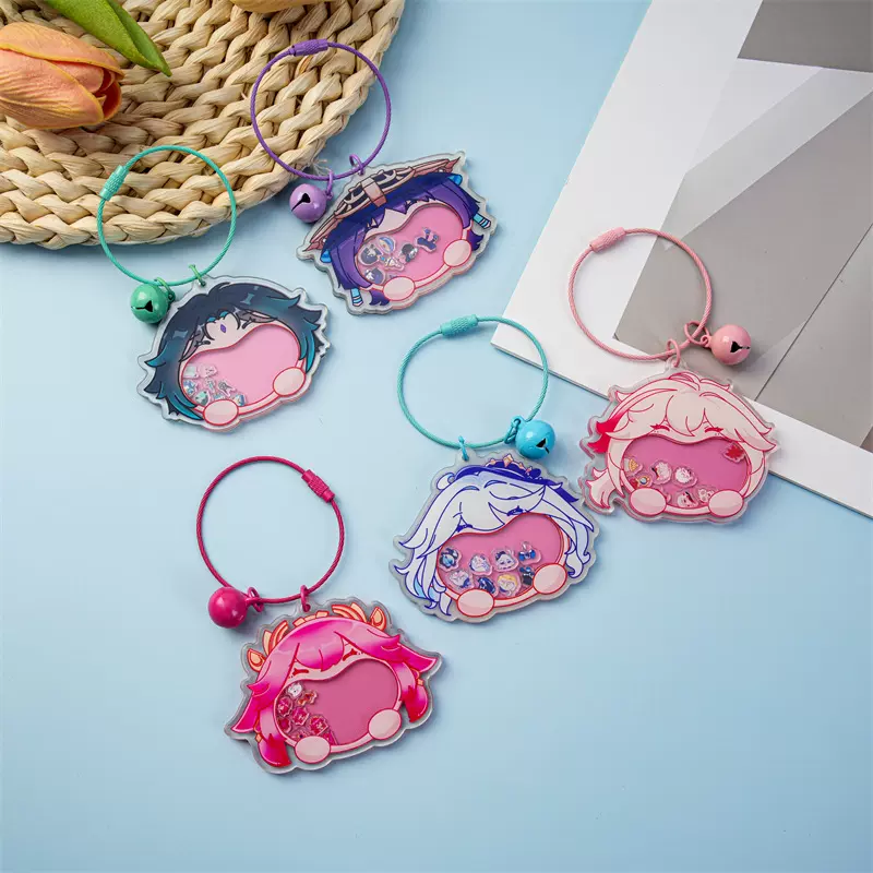 二次元动漫风卡通可爱亚克力摇摇乐钥匙扣挂件书包挂饰铃铛钥匙圈