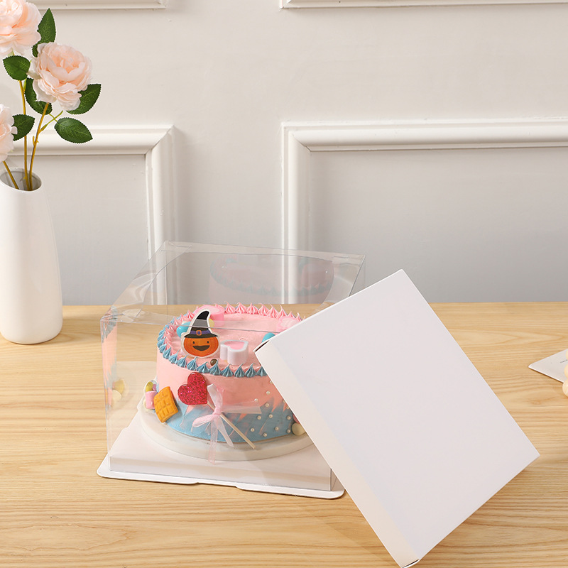 Caja de pastel de cumpleaños transparente 4/6 pulgadas 8 pulgadas 10 pulgadas 12 pulgadas Individual capa doble más alta red roja caja de embalaje para hornear creativa