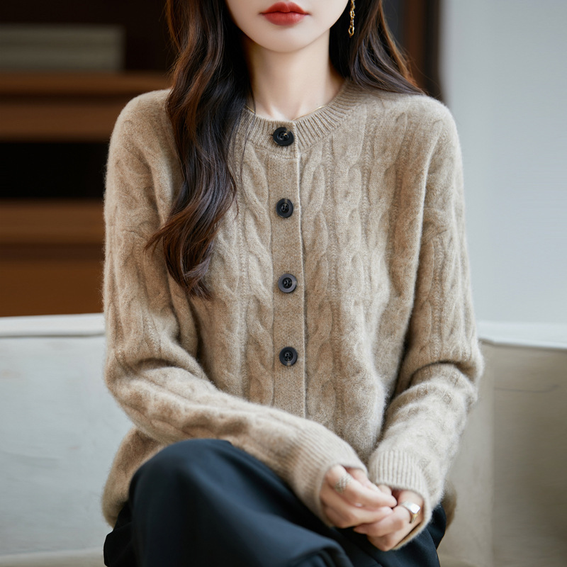 纯羊毛衫开衫女2025早秋新款圆领短款毛衣外搭软糯亲肤针织外套|undefined