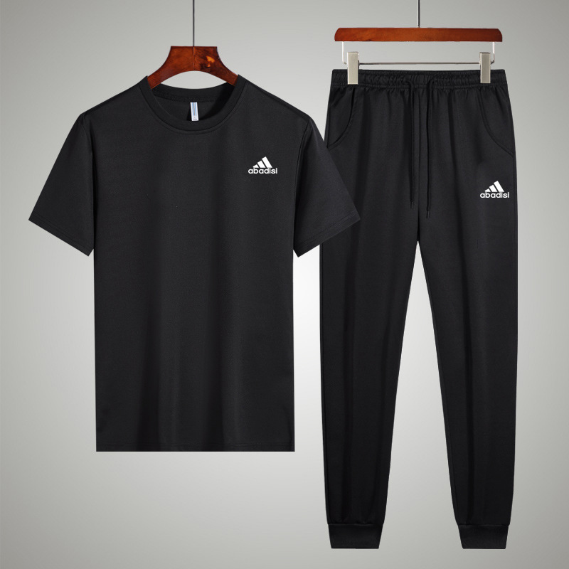 精梳棉短袖T恤长裤夏季休闲运动套装韩版青年棉半袖T恤套装批发