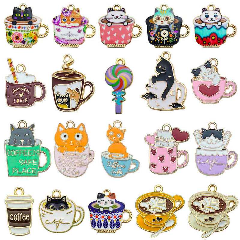Cross-Border Hot-Selling Oil-Drip Alloy Coffee Cup Cat Milk Tea Cup Pendant Earrings Bracelet DIY Jewelry Accessories Charms Cross-Border Hot-Selling Oil-Drip Alloy Coffee Cup Cat Milk Tea Cup Pendant Earrings Bracelet DIY Jewelry Accessories Charms