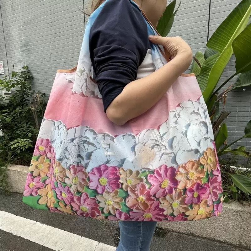 折りたたみ式環境に優しい旅行ポータブルスーパーマーケット大容量ショルダーショッピングバッグ女性の食料品ショッピングバッグ油絵シリーズショッピングバッグ|undefined
