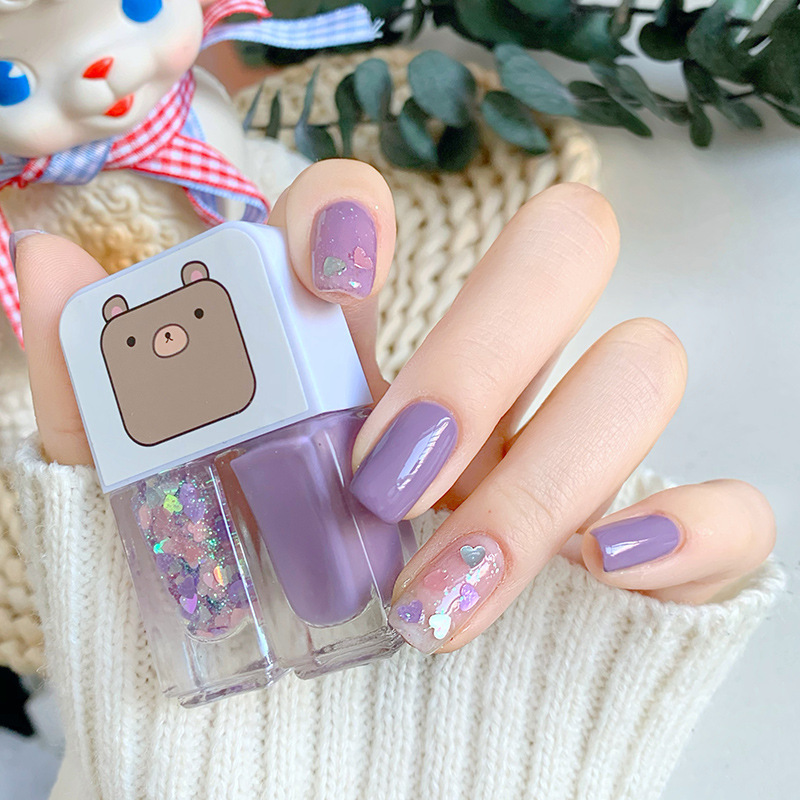 2023 New Water-based Bright Surface Scrub Tearable Gemini Nail Polish Two Bottle Set Armor Oil Combination Student Party