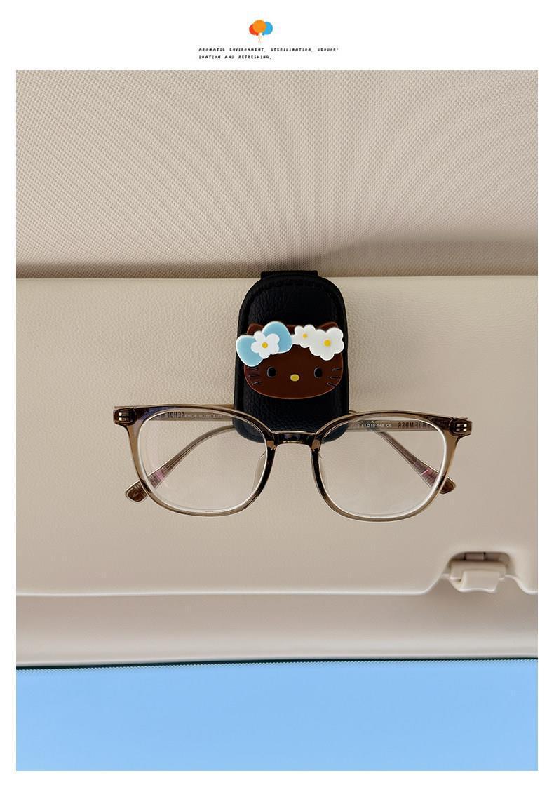 Cute Kt Cat Car Glasses Holder, Car Sun Visor Multifunctional Sunglasses Holder, Sunglasses Card and Receipt Holder