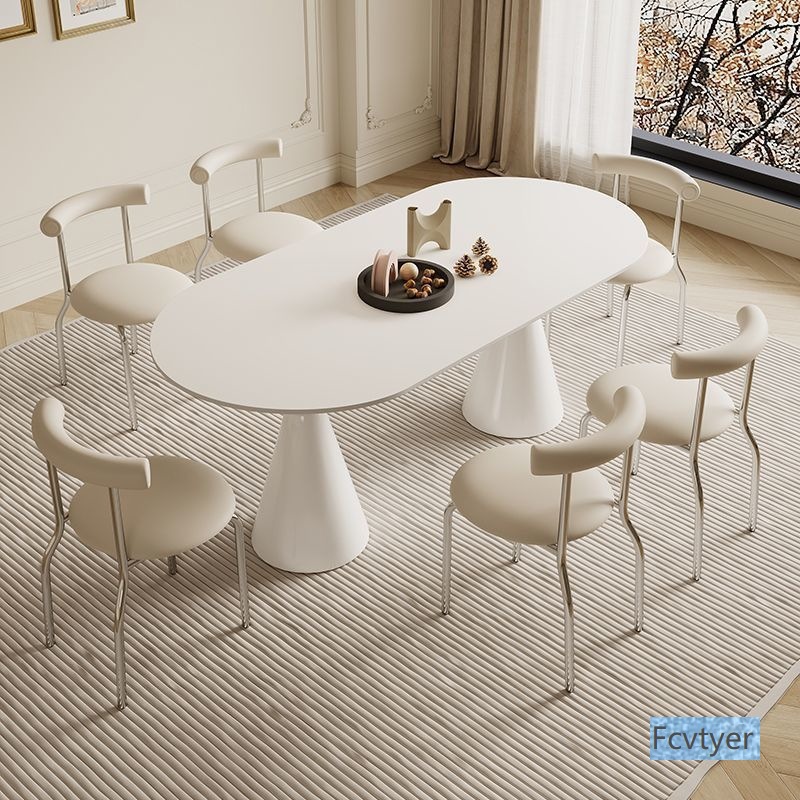 Yuanyuqin Combination Household Light Luxury Modern Simple Dining Table and Chairs Slate Dining Table Small Apartment Cream French Table and Chairs