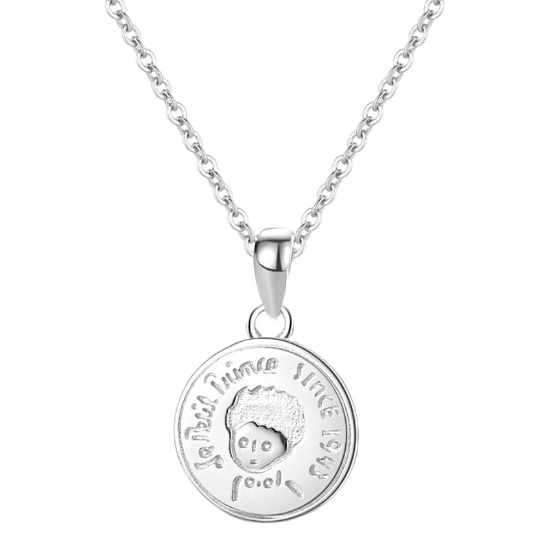 S925 pequeño príncipe colgante luz femenina de lujo nicho ronda marca clavícula cadena moneda pura plata red temperamento frío estilo