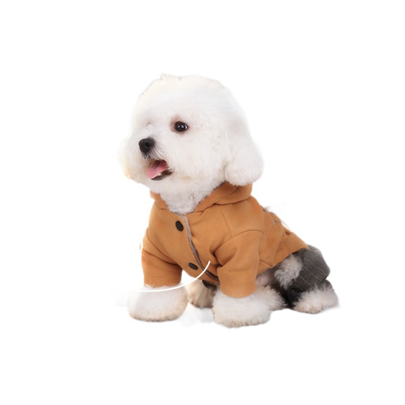 Franja con capuchón de algodón coreano de cuatro patas color carron moda de algodón ropa de perro