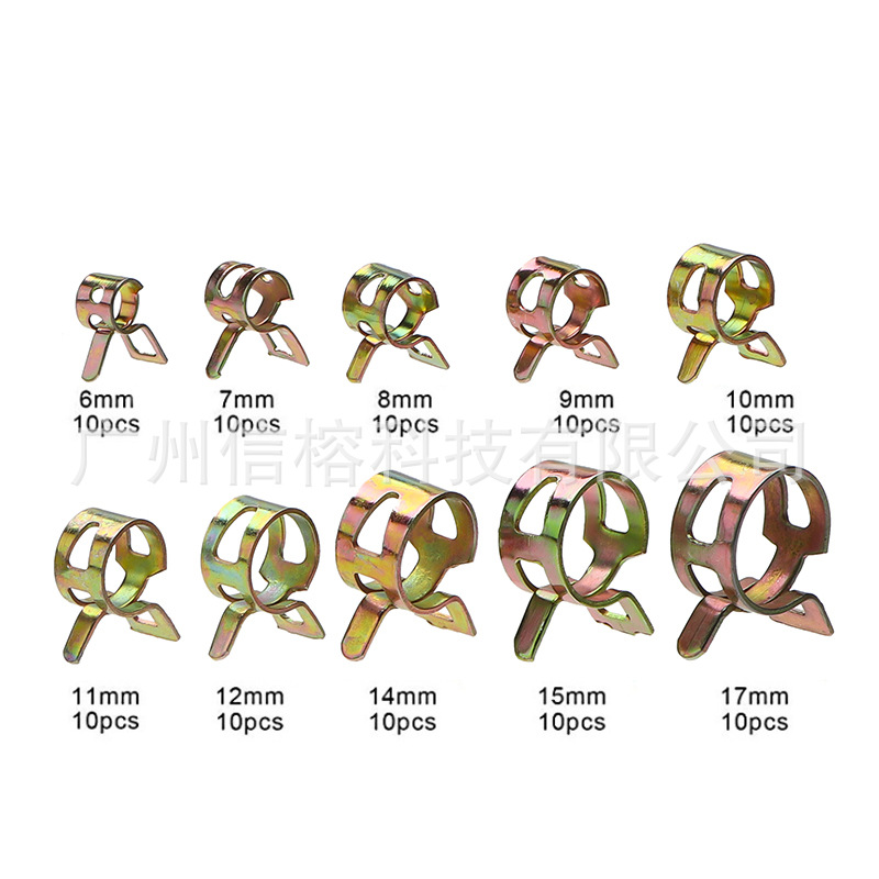 Suministro transfronterizo 100 piezas en caja de color plateado zinc elástico abrazadera de manguera de aro 6-17mm Abrazadera de tubo abrazadera traje de aro