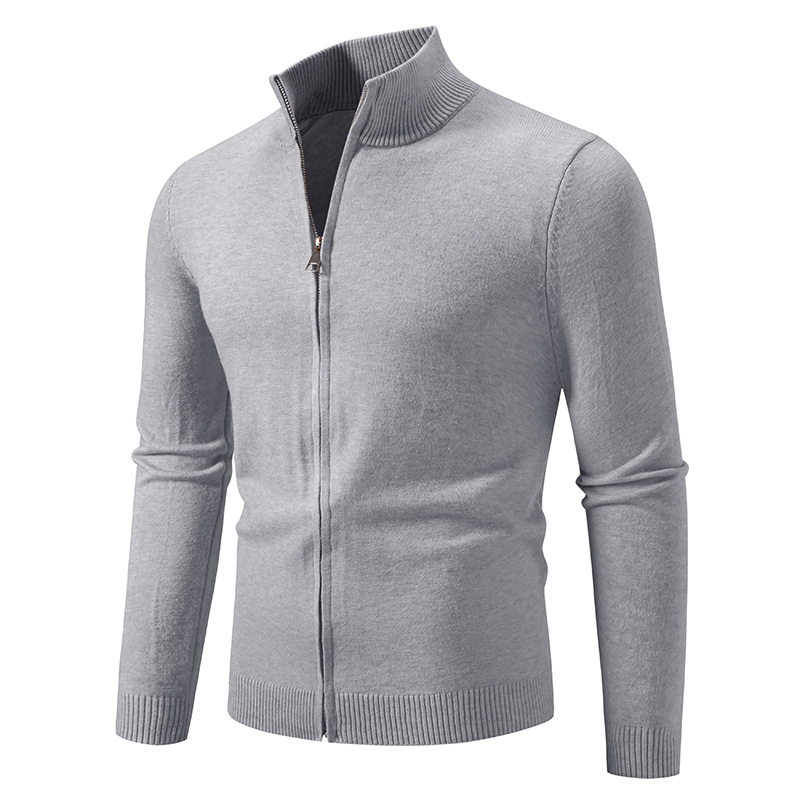 Slim-Fit Zip-Up Knit Cardigan For Men – Modern Stand Collar Pullover For Urban Layering_voghion.com