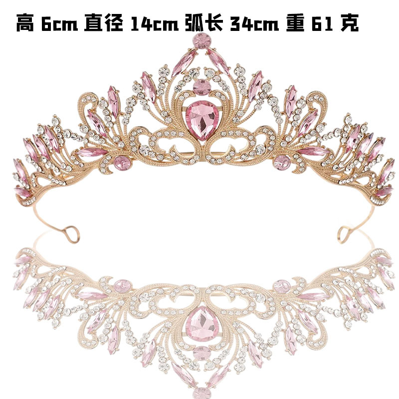 Juegos de joyería de baile de cena transfronterizos de Europa y América, collares, pendientes, corona de boda, vestido de boda de tres piezas, diamante rosa, rey