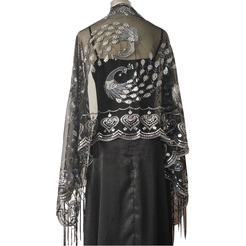 Amazon Hot Sale Sequins Shawl Peacock Embroidered Sequins Tassel Shawl Party Banquet Evening Dress Shawl