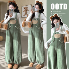 实拍有 货 秋冬半高领针织上衣+韩版减龄羊羔毛背带裤