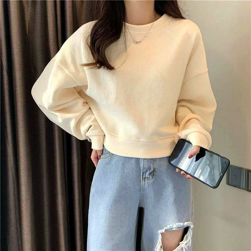 2024 новый короткий стройный свитер с длинными рукавами ins с длинными рукавами блузка женская свободная весна и осень маленькая нижняя рубашка женская