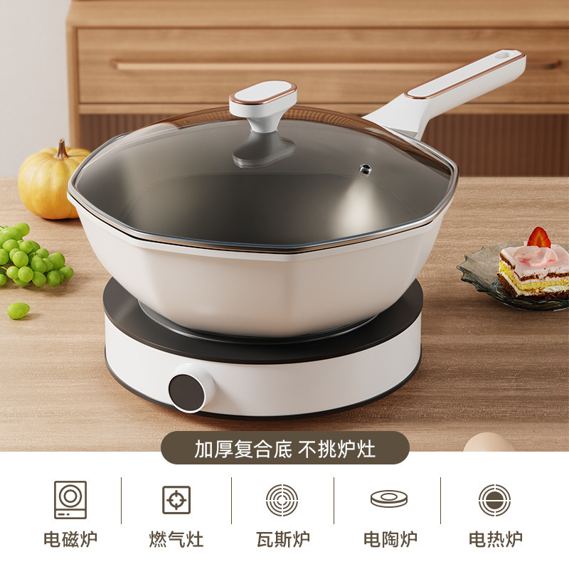 家用有钛八角锅不粘炒锅平底锅不粘锅铁锅炒菜锅燃气灶电磁炉专用|undefined