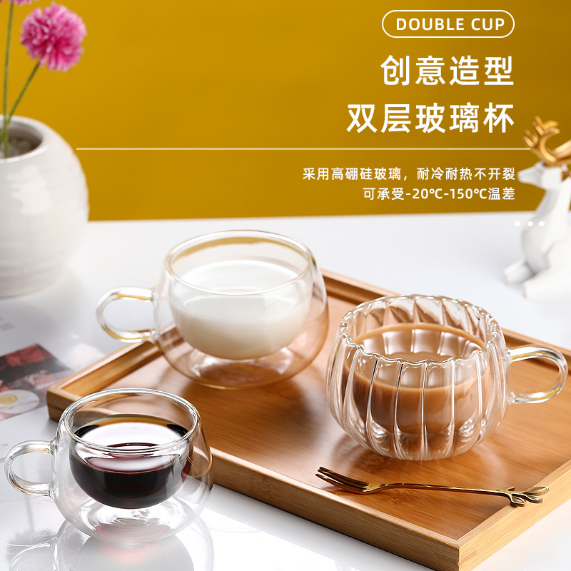 Creative double-layer insulated glass cup with handle for men and women's office transparent glass water cup, milk, coffee, juice cup